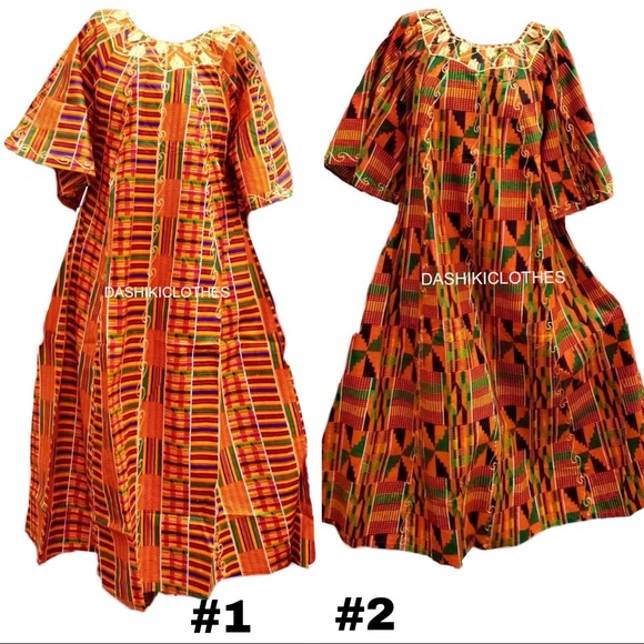 Dresses & Skirts - African Kente Dress With Scarf 100% Cotton Free Size Plus Size Umbrella Dress